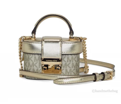 Michael Kors Rose Mini Pale Gold PVC Metallic Leather Trunk Crossbody Handbag